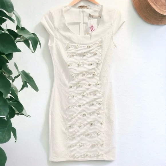 GUESS ISTANBUL EKRU BY GUESS EMBELLISHED MINI DRESS SIZE SMALL - Picture 4 of 14